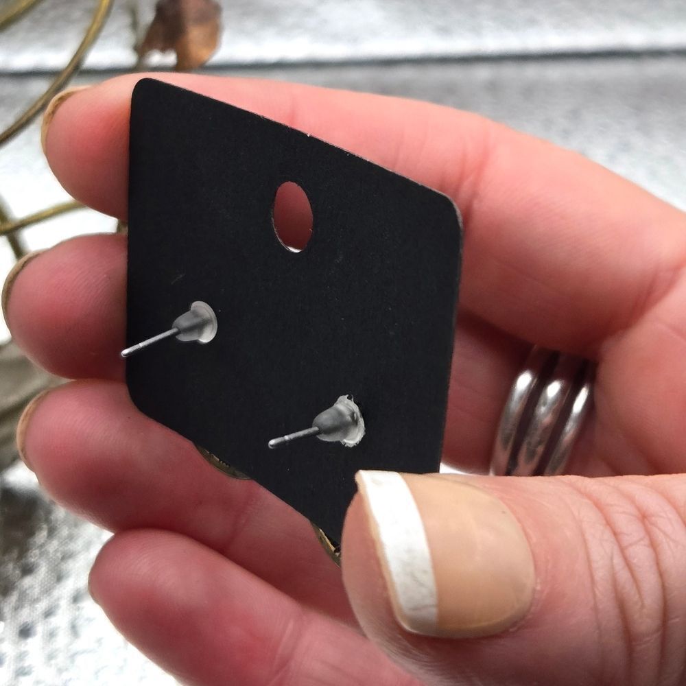 "5/$25" Brass Tone Gaux Turquoise Stud Post Round Southwestern Style Earrings - Picture 3 of 7